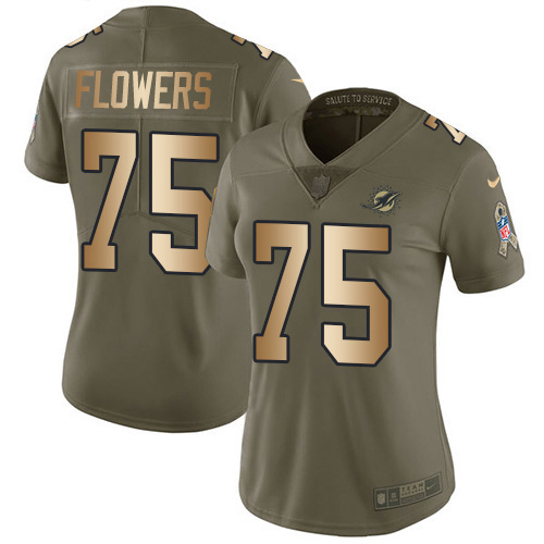 Nike Miami Dolphins #75 Ereck Flowers Olive Gold Women Stitched NFL Limited 2017 Salute To Service Jersey